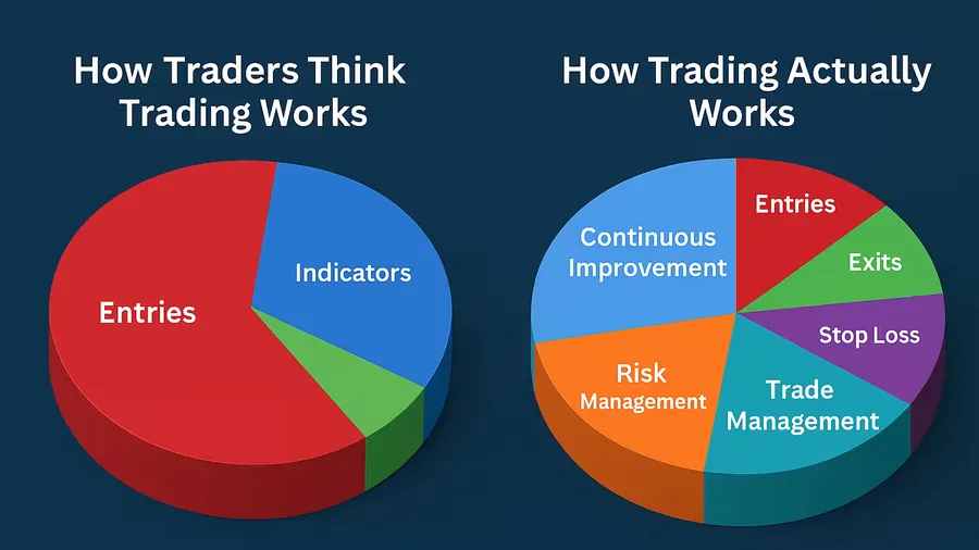 Banyak trader sibuk cari entry point sempurna, padahal entry cuma bagian kecil dari puzzle trading. Pelajari porsi penting lain seperti risk management, trade management, dan continuous improvement, supaya trading jadi tenang dan konsisten.